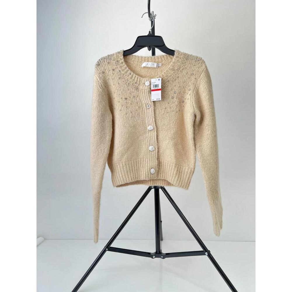 Astr the Label Sigourney Crewneck Cardigan Sweater, Size XS
